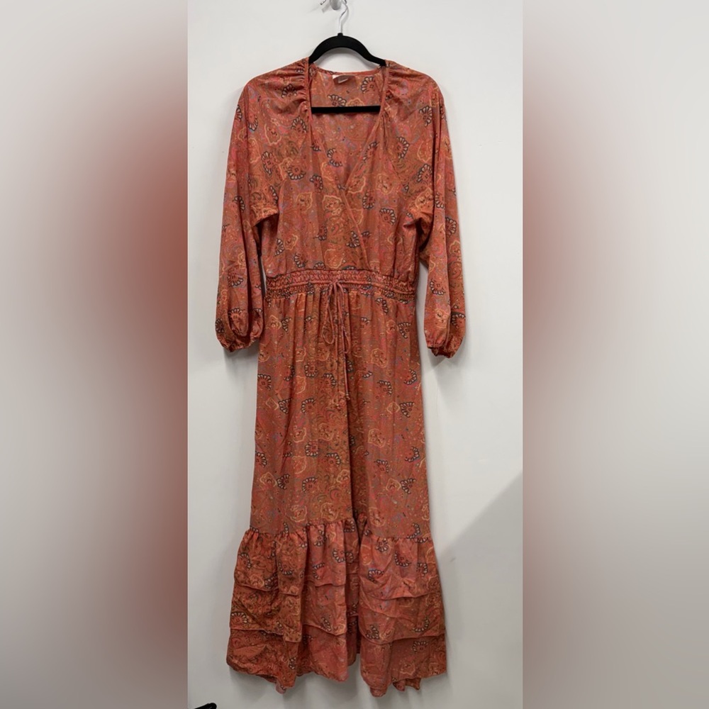 Anthropologie Boemo Rust Paisley Drawstring Waist Dress M